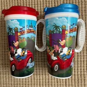 Walt Disney World Rapid Fill Travel 16oz Whirley SOUVENIR MUG Lot Red + Blue Lid